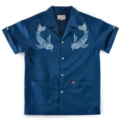 &SONS Tops-Club Shirt Koi Carp Embroidered Blue