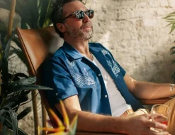 &SONS Tops-Club Shirt Koi Carp Embroidered Blue