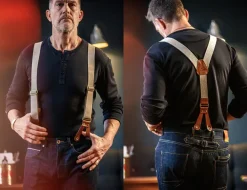 &SONS Bottoms & Shorts-Cream Leather Braces