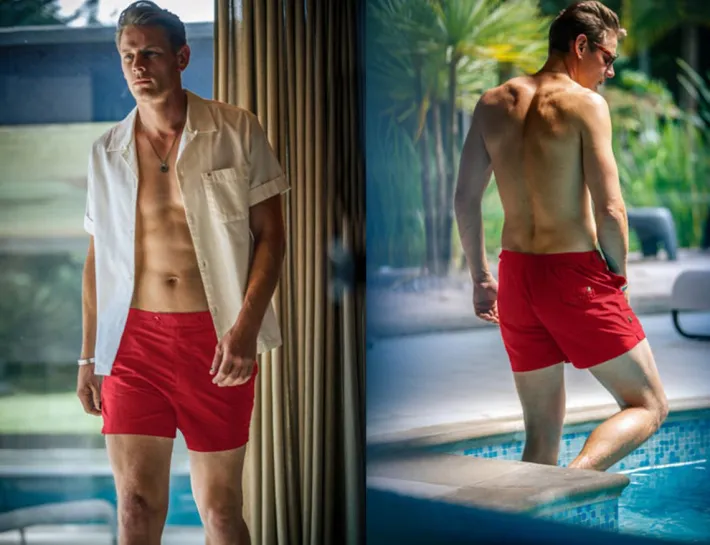 &SONS Bottoms & Shorts-Newman Swim Shorts Vintage Red