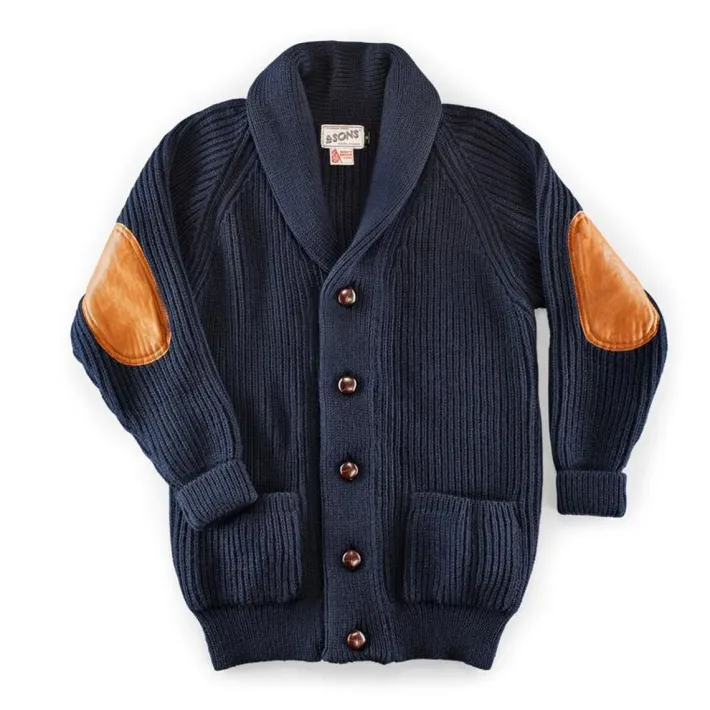 &SONS Jackets & Coats-Pioneer British Wool Cardigan Navy