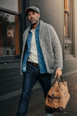 &SONS Jackets & Coats-Pioneer British Wool Cardigan Grey