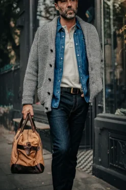 &SONS Jackets & Coats-Pioneer British Wool Cardigan Grey