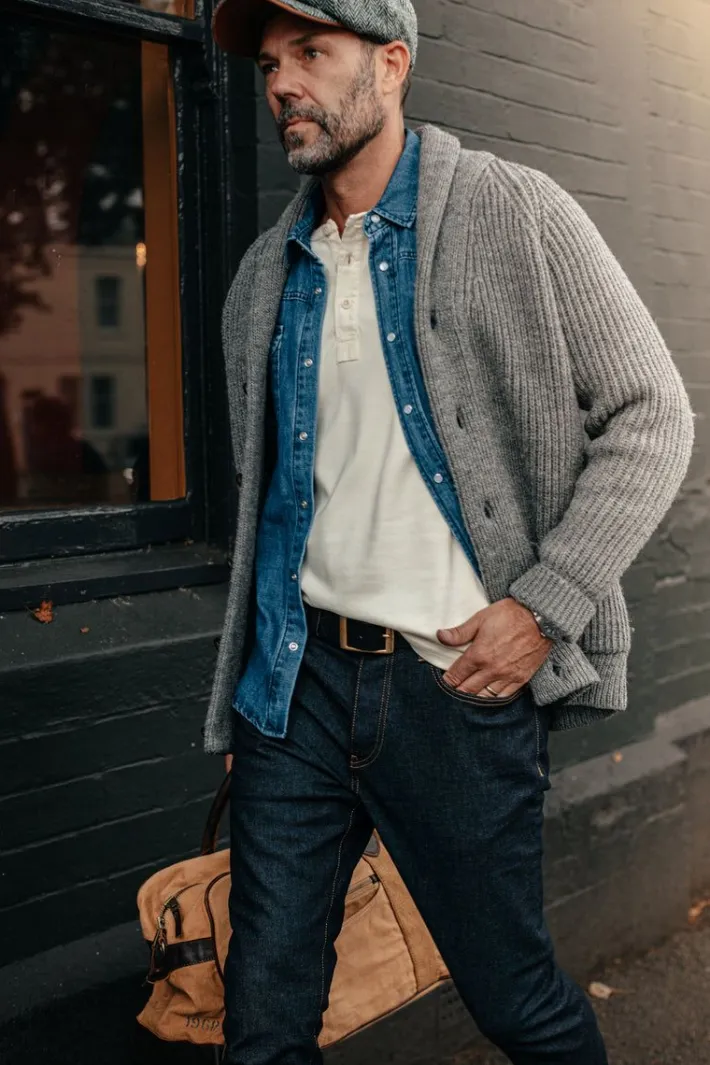 &SONS Jackets & Coats-Pioneer British Wool Cardigan Grey