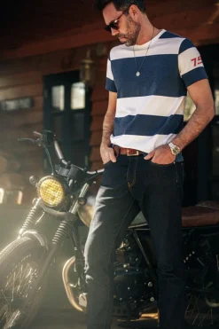 &SONS Tops-75 T-Shirt Indigo Stripe