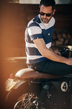 &SONS Tops-75 T-Shirt Indigo Stripe