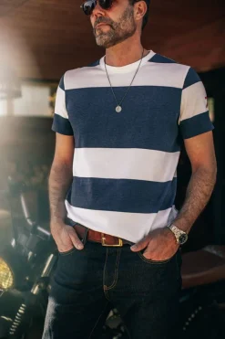 &SONS Tops-75 T-Shirt Indigo Stripe