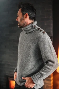 &SONS Jackets & Coats-Ahab Submariner Rollneck Jumper Grey