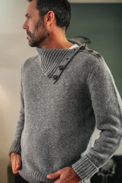 &SONS Jackets & Coats-Ahab Submariner Rollneck Jumper Grey