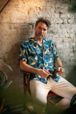 &SONS Tops-Aloha Crane Club Shirt Blue