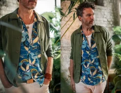 &SONS Tops-Aloha Crane Club Shirt Blue