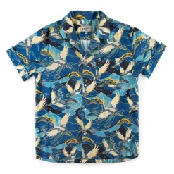 &SONS Tops-Aloha Crane Club Shirt Blue