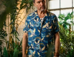 &SONS Tops-Aloha Crane Club Shirt Blue