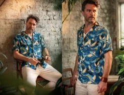 &SONS Tops-Aloha Crane Club Shirt Blue