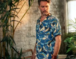 &SONS Tops-Aloha Crane Club Shirt Blue