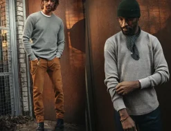 &SONS Tops-Base Waffle Crew Neck Grey Marl