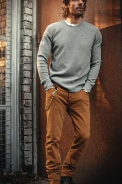 &SONS Tops-Base Waffle Crew Neck Grey Marl