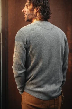 &SONS Tops-Base Waffle Crew Neck Grey Marl