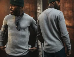 &SONS Tops-Base Waffle Crew Neck Grey Marl