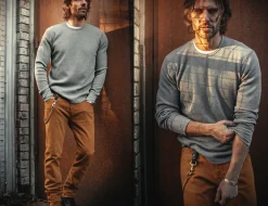 &SONS Tops-Base Waffle Crew Neck Grey Marl