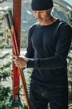 &SONS Tops-Base Waffle Crew Neck Navy