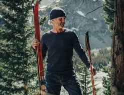 &SONS Tops-Base Waffle Crew Neck Navy