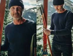 &SONS Tops-Base Waffle Crew Neck Navy