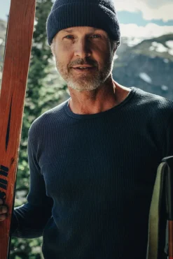 &SONS Tops-Base Waffle Crew Neck Navy