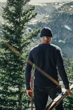 &SONS Tops-Base Waffle Crew Neck Navy