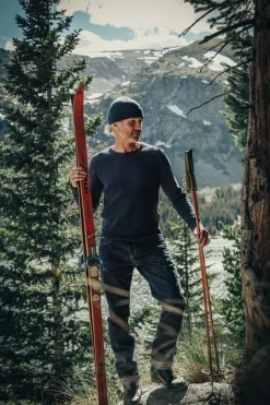 &SONS Tops-Base Waffle Crew Neck Navy