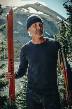 &SONS Tops-Base Waffle Crew Neck Navy