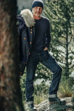 &SONS Tops-Base Waffle Crew Neck Navy