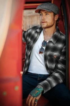 &SONS Jackets & Coats-Cab Coat Grey Check