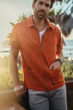 &SONS Tops-Cabana Shirt Burnt Orange