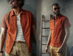 &SONS Tops-Cabana Shirt Burnt Orange