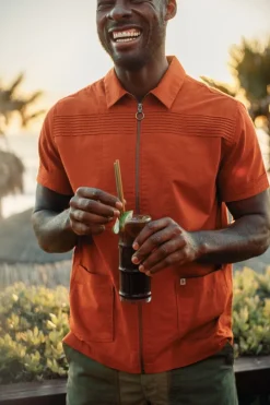 &SONS Tops-Cabana Shirt Burnt Orange