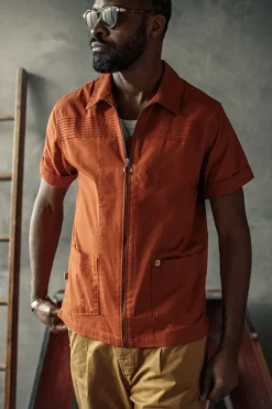 &SONS Tops-Cabana Shirt Burnt Orange