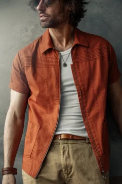 &SONS Tops-Cabana Shirt Burnt Orange