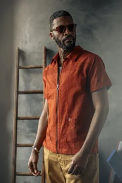 &SONS Tops-Cabana Shirt Burnt Orange