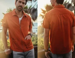 &SONS Tops-Cabana Shirt Burnt Orange