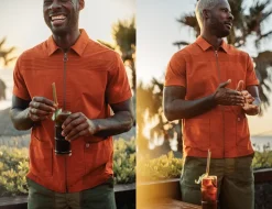 &SONS Tops-Cabana Shirt Burnt Orange