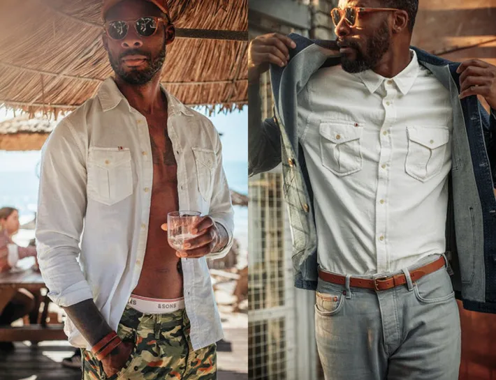 &SONS Tops-Coast Long Sleeve Shirt Off-White