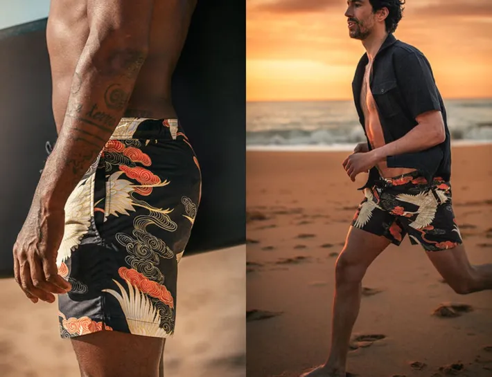 &SONS Bottoms & Shorts-Crown Swim Shorts Black