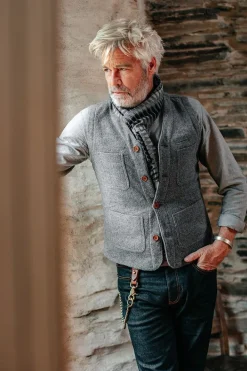 &SONS Knitwear-Drifter Wool Waistcoat Grey