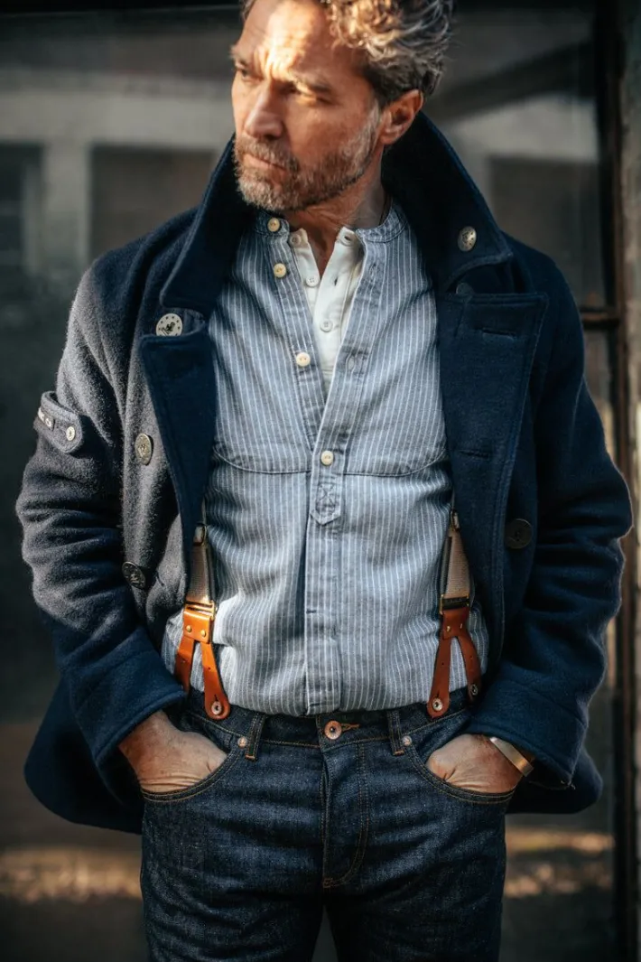 &SONS Tops-Emerson Shirt Indigo Stripe