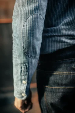 &SONS Tops-Emerson Shirt Indigo Stripe