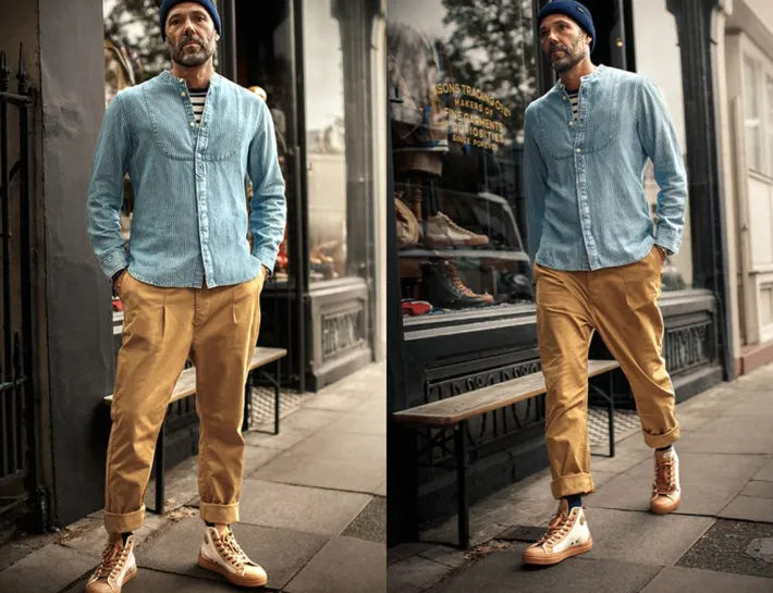 &SONS Tops-Emerson Shirt Indigo Stripe