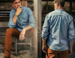 &SONS Tops-Emerson Shirt Indigo Stripe