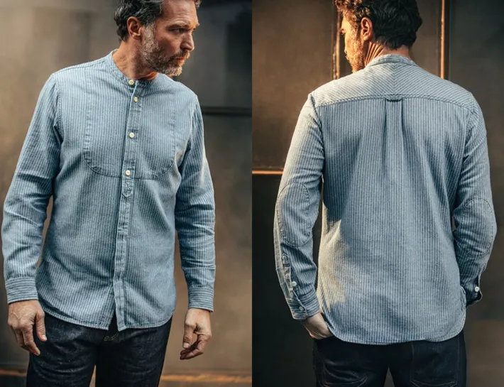 &SONS Tops-Emerson Shirt Indigo Stripe