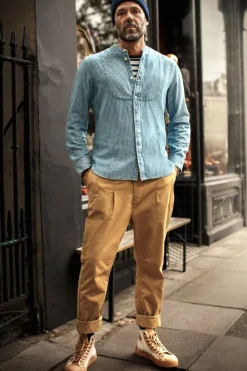 &SONS Tops-Emerson Shirt Indigo Stripe